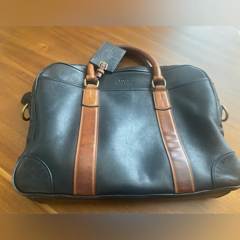 Ralph Lauren Leather Satchel Vintage Laptop Bag Black Brown